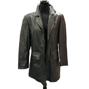 Newport News Leather Blazer‎ Size M Black Vintage Mid Length Jacket Matrixcore